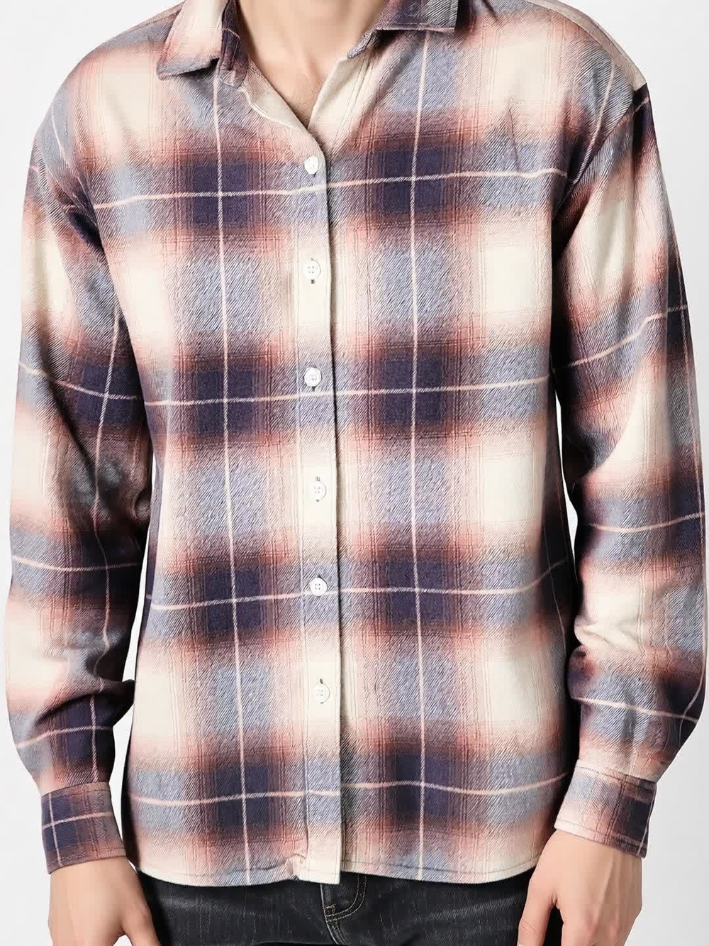 Levi's Men's Plaid Button-Down Shirt in Cream, Brown and Blue-Gray